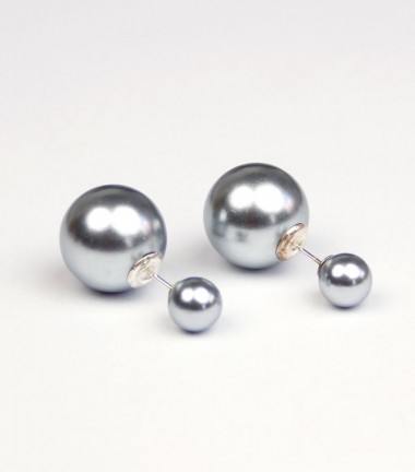 Pendientes Doble Bola Gris Azulado Metalizado Pendientes Doble Bola Gris Azulado Metalizado