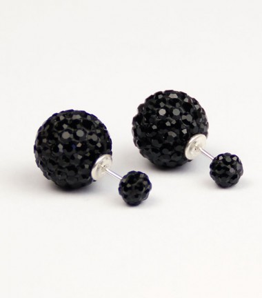 Pendientes Doble Bola Cristal Negro Pendientes Doble Bola Cristal Negro