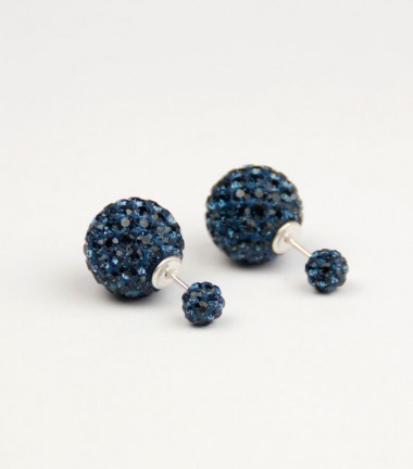 Pendientes Doble Bola Cristal Azul Pendientes Doble Bola Cristal Azul