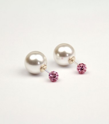 Pendientes Doble Perla Cristal Rosa Pendientes Doble Perla Cristal Rosa