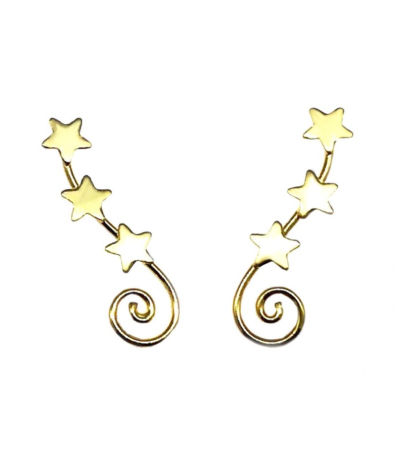 Pendientes Trepadores Espiral Estrellas Baño Oro